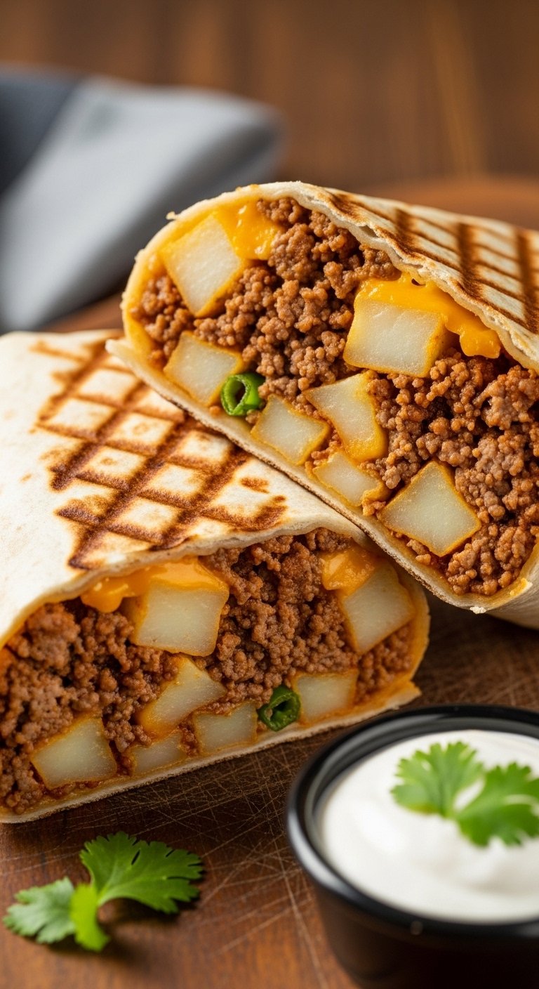 Cheesy Beef Potato Burritos